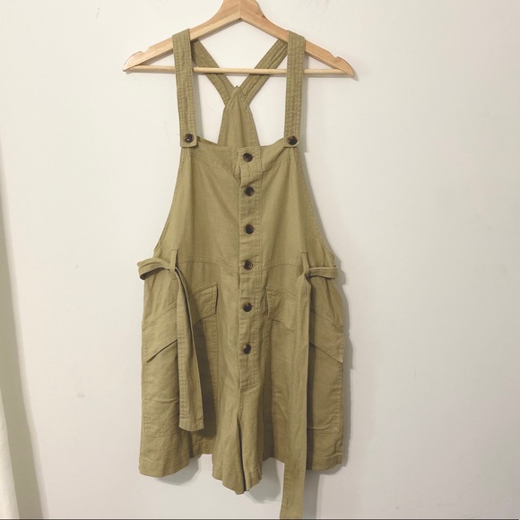 NWT UO Boho Linen Button-Front Shortall Overall - Picture 7 of 14